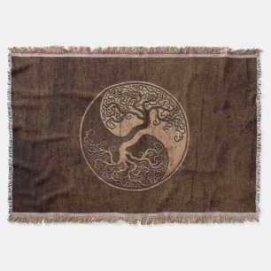 Couverture Arbre de la vie Yin Yang avec l'effet en bois de