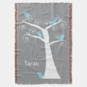 Couverture Arbre Spirale Blanc Fantaisiste avec Oiseaux Bleus (devant Vertical)