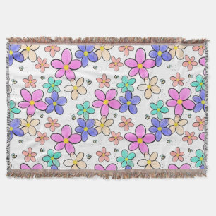 Couverture arc-en-ciel coloré fleurs vives bosse abeilles flo