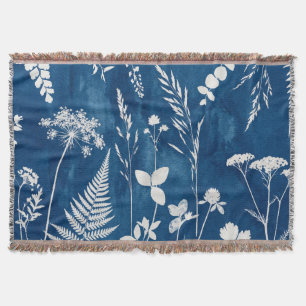 Couverture Art botanique de fougère au cyanotype bleu indigo 