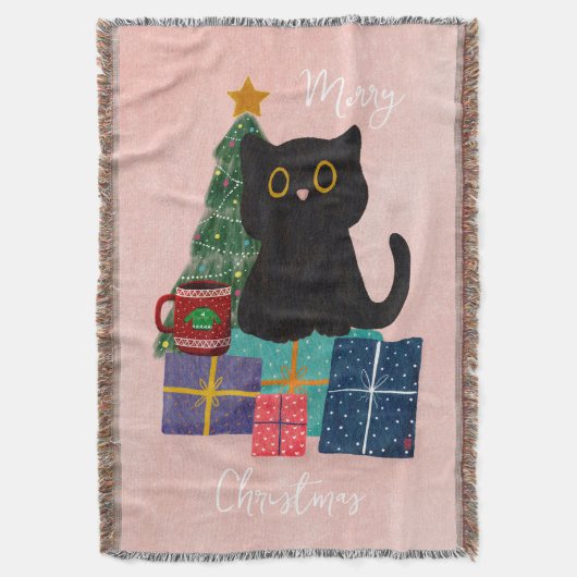 Couverture Art de café de chat mignon Noël rose festif (devant Vertical)