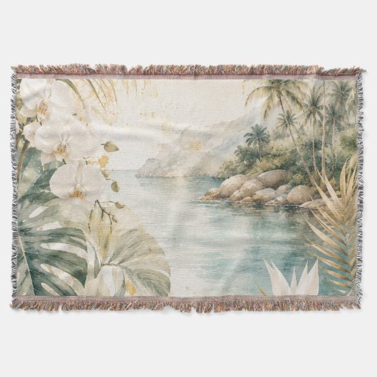 Couverture Art mural aquarelle tropical luxueux côtier | (Devant)