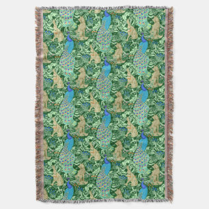 Couverture Art Nouveau Peacock Print, Cobalt Blue & Green