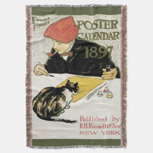 Couverture Art Nouveau vintage, artiste peignant avec un chat