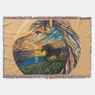 Couverture Art Sunset Cheval Sauvage - Œuvre d'art faite main