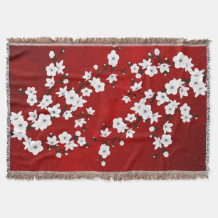 Couverture Asie Floral blanc cerisier rouge