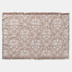 Couverture Aubergine pourpre et blanc Damas