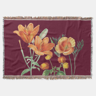 Couverture Automne Aquarelle d'automne Orange Floral Bourgogn