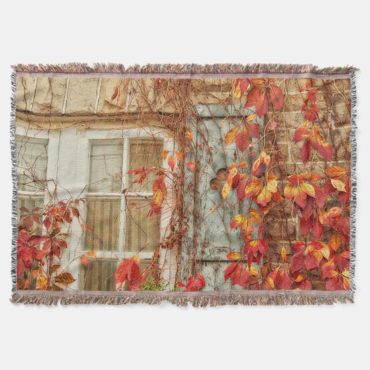 Couverture Automne Feuilles Rouge Orange Jaune Rustique Pays (Devant)
