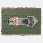 Couverture Autruche Rose Fleurs Vert Olive Art Déco (Devant)