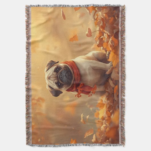 Couverture “Autumn Snuggles with Pugsy” Throw Blanket (devant Vertical)