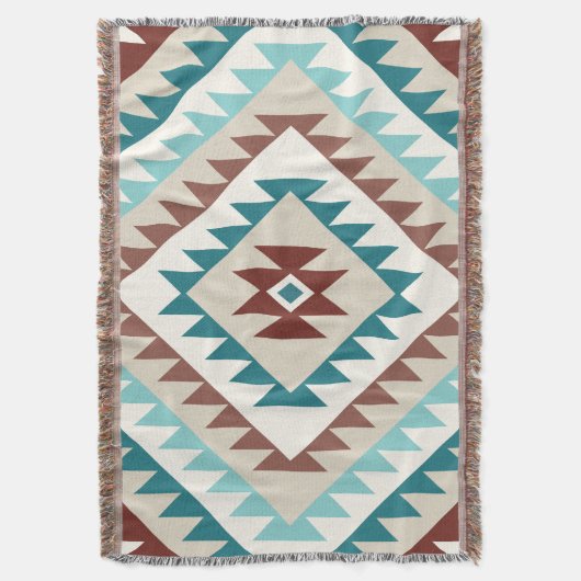 Couverture Aztec Diamond (v) Motif Design Teals Creams Browns (devant Vertical)