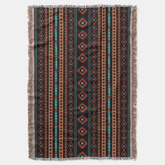 Couverture Aztec Rusts Turquoise Noir Motifs mélangés Motif (devant Vertical)