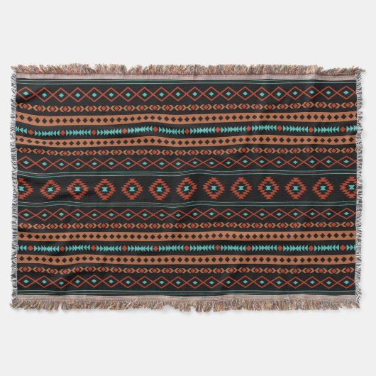 Couverture Aztec Rusts Turquoise Noir Motifs mélangés Motif (Devant)