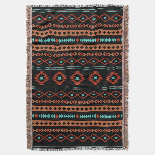 Couverture Aztec Rusts Turquoises Noir Motifs Mixtes V Motif (devant Vertical)