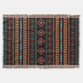 Couverture Aztec Rusts Turquoises Noir Motifs Mixtes V Motif (Devant)