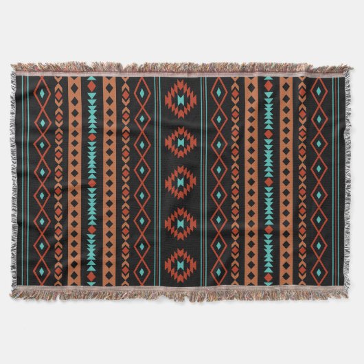 Couverture Aztec Rusts Turquoises Noir Motifs Mixtes V Motif (Devant)