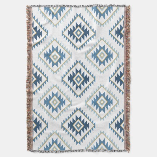 Couverture Aztec Style Motif Big Motif Blues Blanc Or (devant Vertical)
