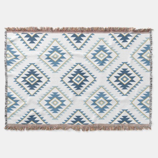 Couverture Aztec Style Motif Big Motif Blues Blanc Or (Devant)