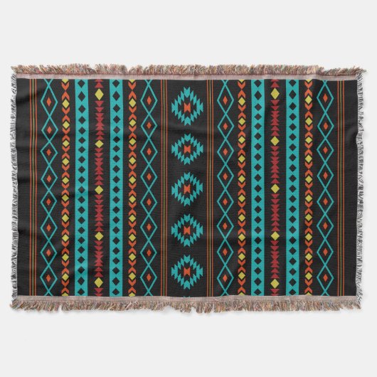 Couverture Aztec Turquoise Reds Blk Mixte Motifs V Motif (Devant)