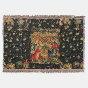 Couverture BAIN FALCONS BAIN Bleu Rouge Tapisserie médiévale