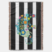 Couverture Bandes noires et blanches Retro Eléphant Floral (devant Vertical)