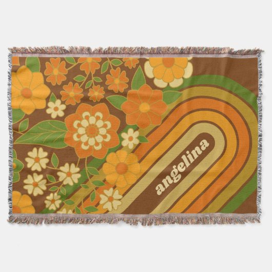 Couverture Bandes rétro et Fleurs funky avec nom personnalisé (Devant)