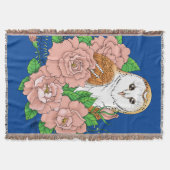 Couverture Barne Chouette Fleurs roses Bleu (Devant)