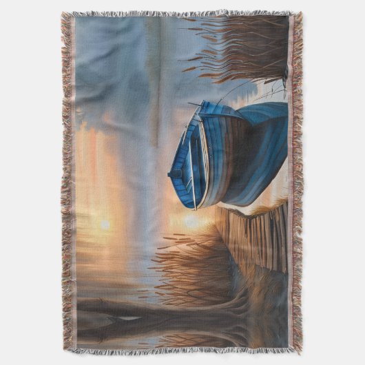 Couverture Bateau bleu rustique Matin Sky réflexion (devant Vertical)