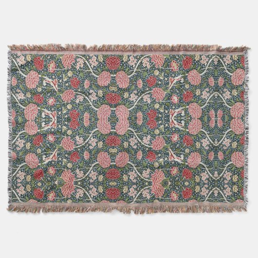 Couverture Beau motif floral Fleurs de feuillage Rouge rose (Devant)