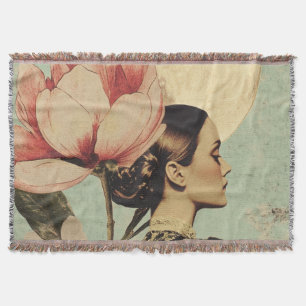Couverture Beauté Lune - Femme avec Fleur Rose et Lune