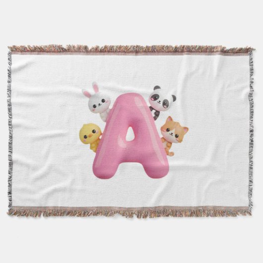 Couverture bébé à jeter Lettre A rose Animaux de l (Devant)