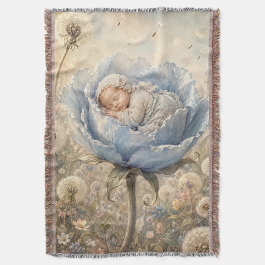 Couverture Bébé endormi dans une fleur bleue (devant Vertical)
