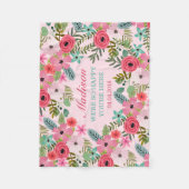Couverture bébé fleurie rose personnalisée (Devant)