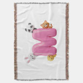 Couverture bébé lettre M rose 3D avec des animaux (devant Vertical)