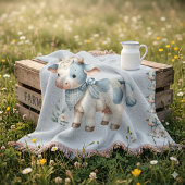 Couverture Bébé Vache Gingham Bleu Pastel Esthétique Ferme