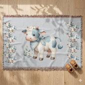 Couverture Bébé Vache Gingham Bleu Pastel Esthétique Ferme