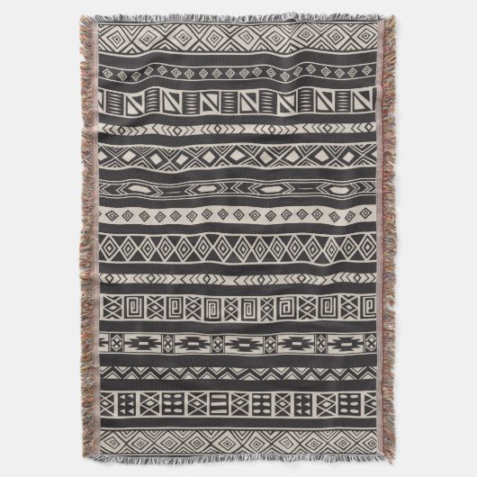 Couverture Beige géométrique ethnique tribal aztèque de noir (devant Vertical)