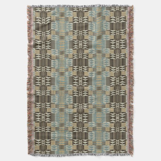 Couverture Beige Turquoise Bleu Vert Taupe Brown Motif tribal (devant Vertical)