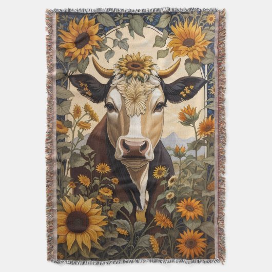 Couverture Belle Vache de campagne tournesol décoratif (devant Vertical)