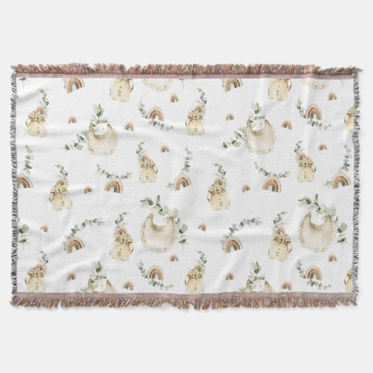 Couverture Bibs Boho Bébé Motif Arc-en-ciel Botanique Verdure (Devant)
