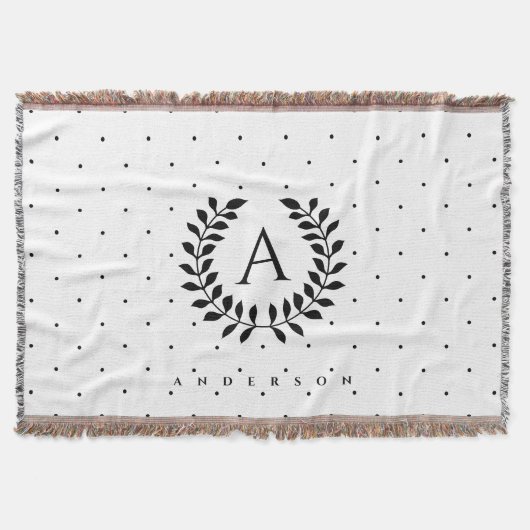 Couverture Black And White Laurel Monogram Polka Dot Pattern (Devant)