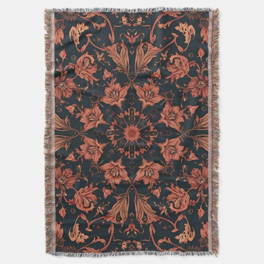 Couverture Black & Deep Orange Floral Damask (devant Vertical)