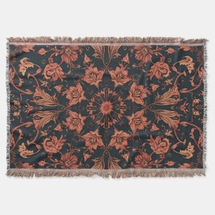 Couverture Black & Deep Orange Floral Damask