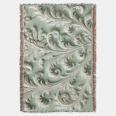 Couverture Blanc Damask Floral Pattern Vert doux Arrière - pl (devant Vertical)