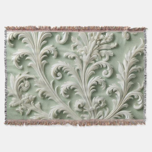 Couverture Blanc Damask Floral Pattern Vert doux Arrière - pl (Devant)