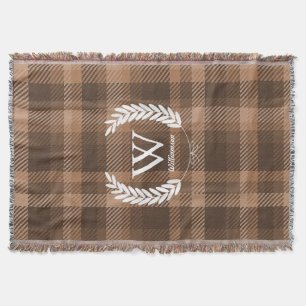 Couverture Blanc Laurels Monogramme Brown Plaid