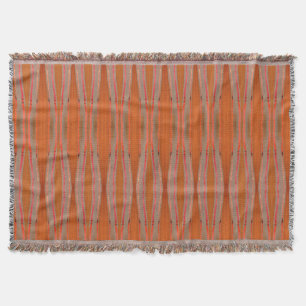Couverture Blanche à jeton orange brûlé et gris avec frang