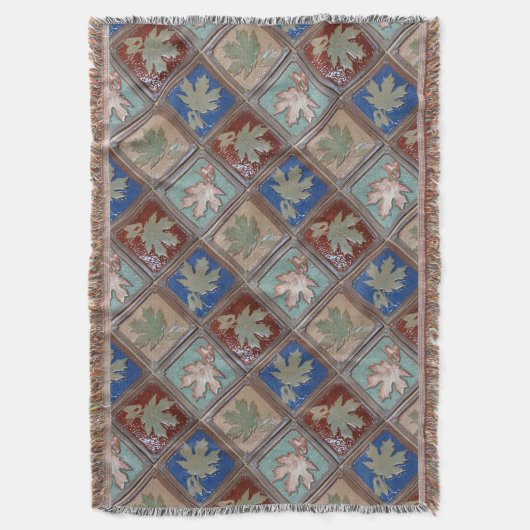 Couverture Blanche à jetons à franges, feuilles d'érable (devant Vertical)