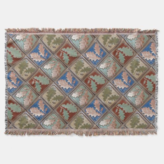 Couverture Blanche à lancer à franges avec feuilles en chêne (Devant)